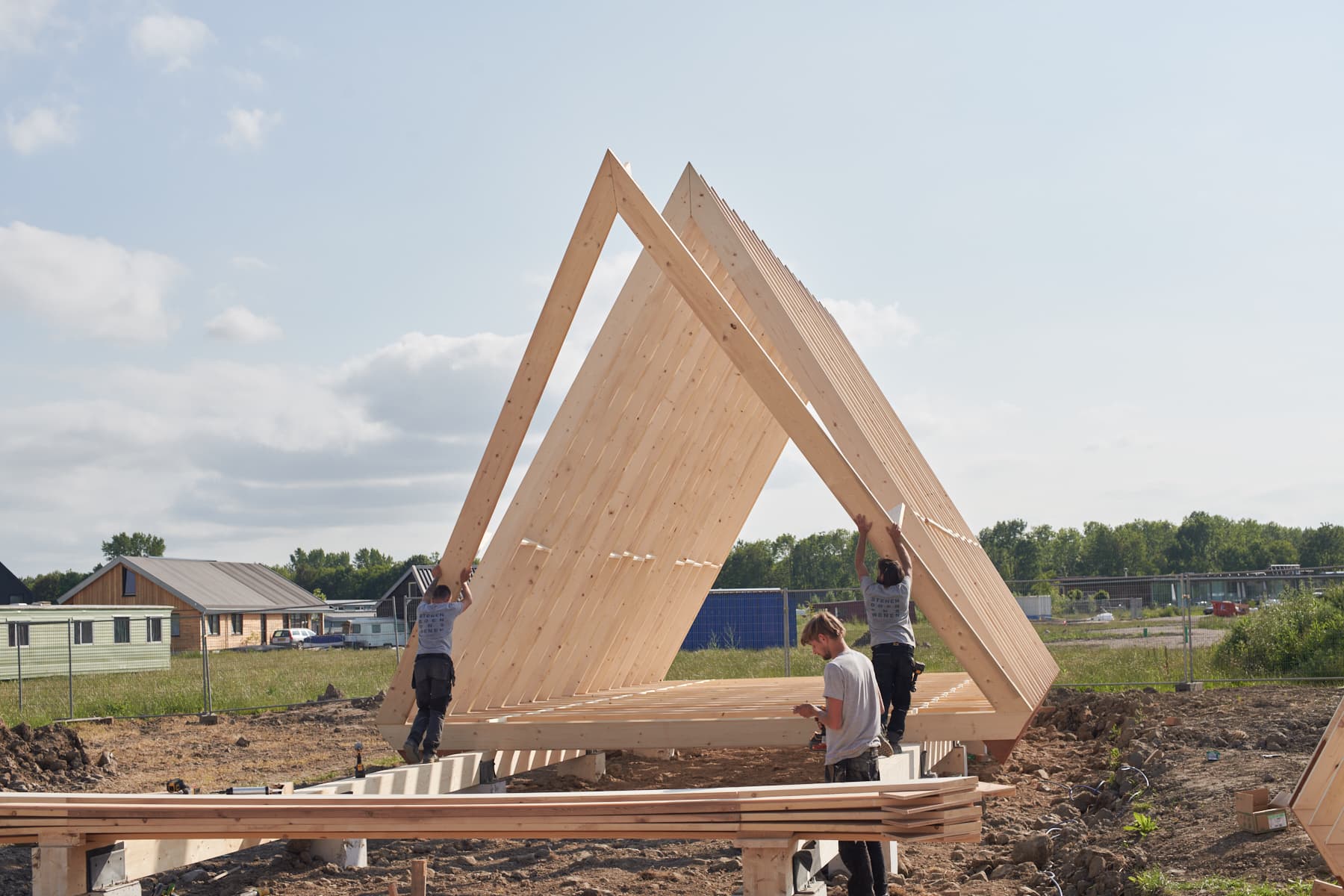 Opbouw van de A-frame woning in Almere 